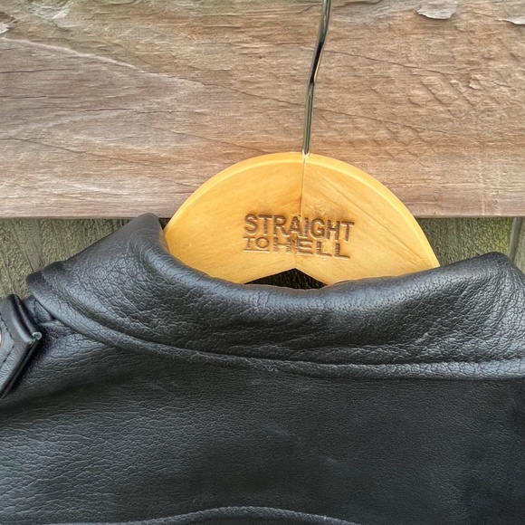 Straight To Hell Black Leather Moto Jacket Size L - Picture 8 of 12